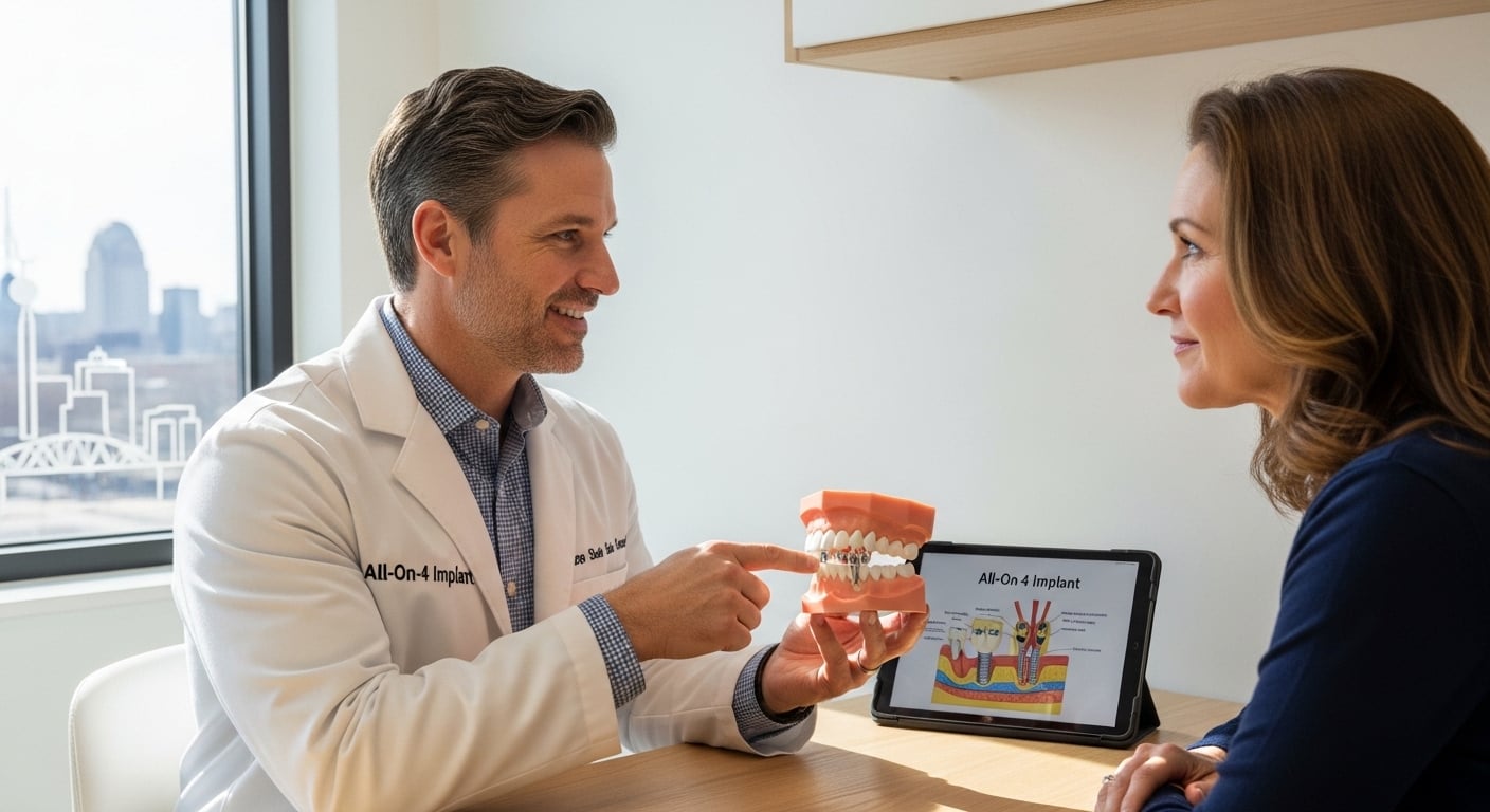 Patient consultation on All-On-4 dental implants in a modern dental office