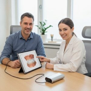 Dental consultation about implants in a modern clinic